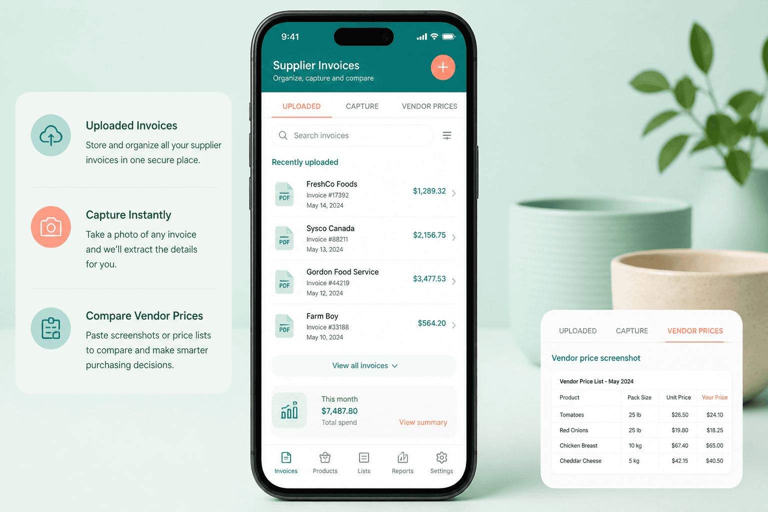 Document management on a phone with invoice capture