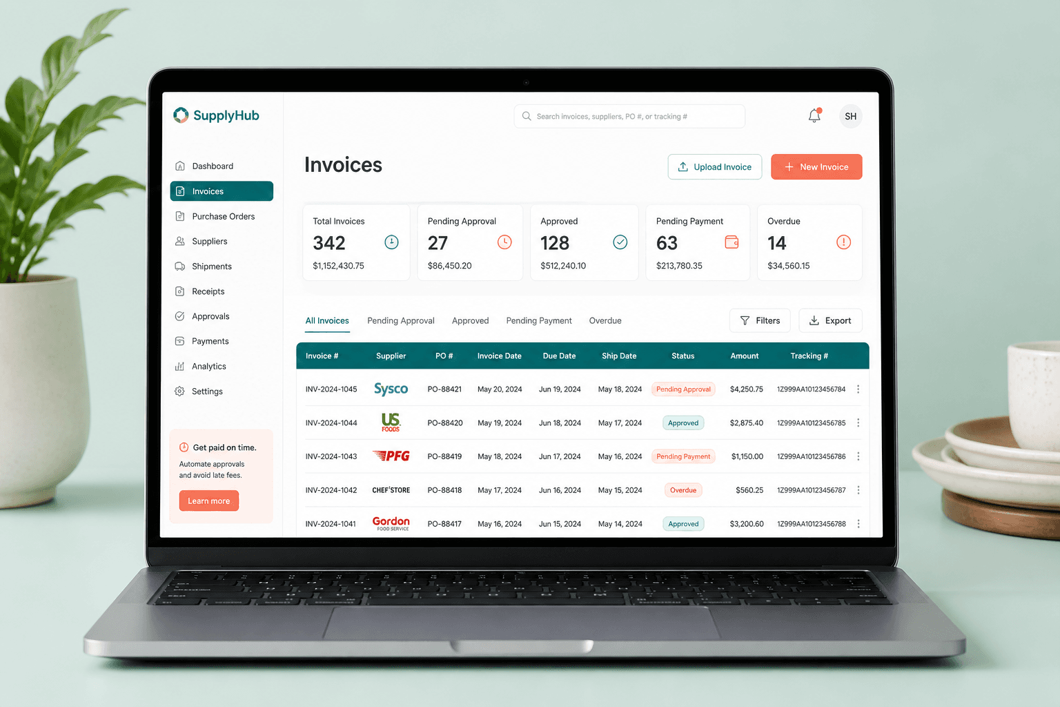 Invoicing table on a laptop