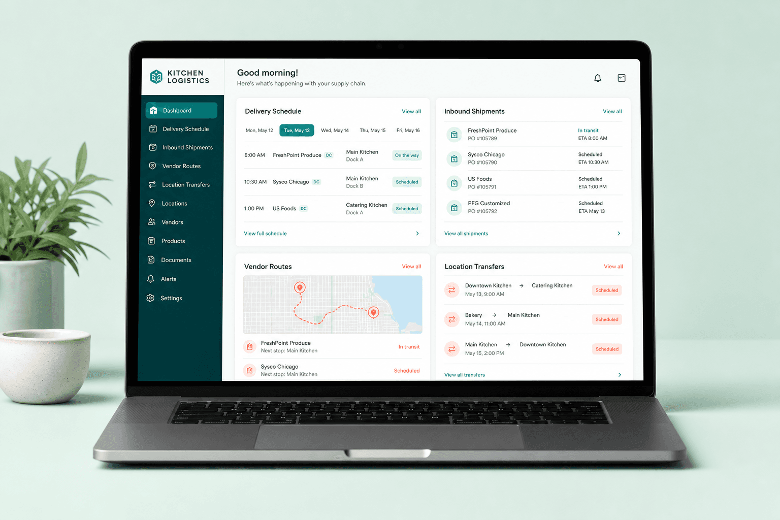 Logistics and delivery schedule on a laptop