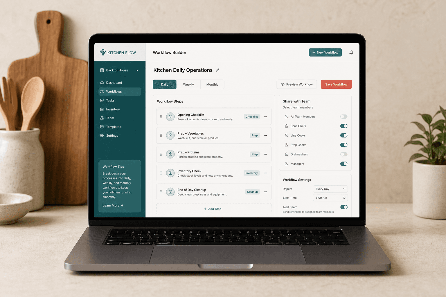 Custom daily weekly monthly workflow builder
